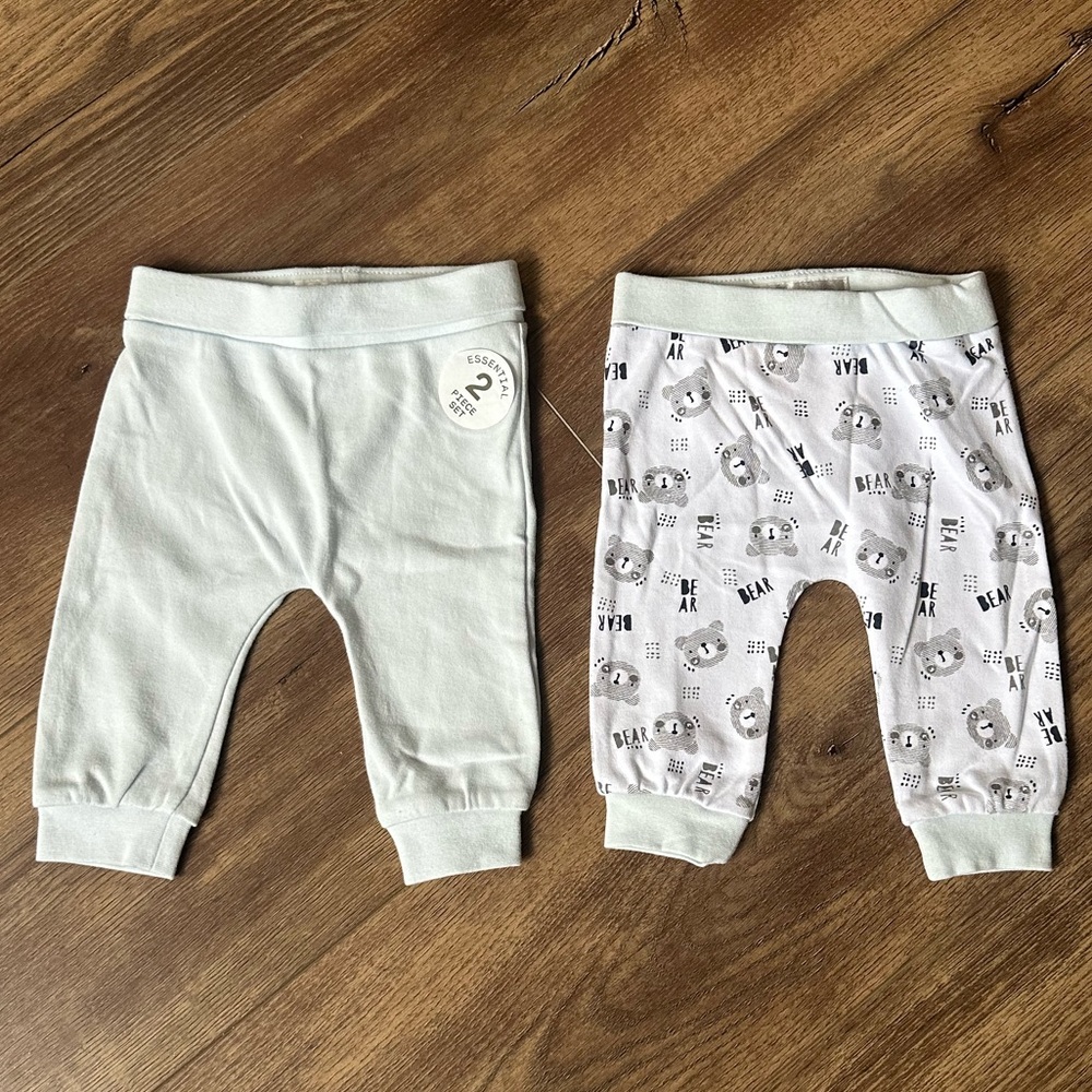 The Essential One Baby Pants Set in White and Gray and Blue